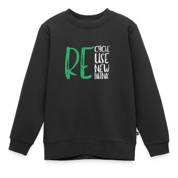 Recycle Réutiliser Renew Rethink Wind Turbine - Wind - Sweat Premium enfant bio - noir - Devant - AI Model Kid Female (0cm)