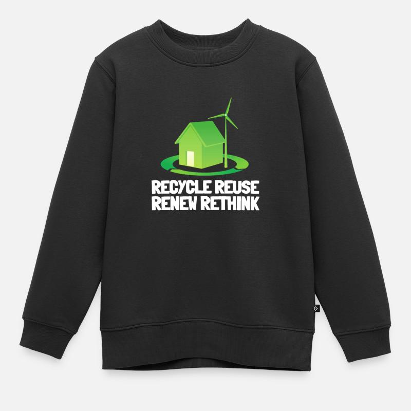 Recycle Réutiliser Renew Rethink Wind Turbine - Wind - Sweat Premium enfant bio - noir