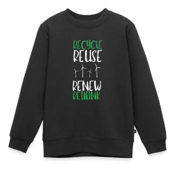 Recycle Réutiliser Renew Rethink Wind Turbine - Wind - Sweat Premium enfant bio - noir - Devant - AI Model Kid Female (0cm)
