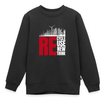 Recycle Réutiliser Renew Rethink Wind Turbine - Wind - Sweat Premium enfant bio - noir - Devant - AI Model Kid Female (0cm)
