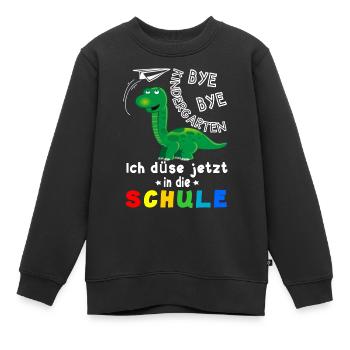 Bye Bye, Ich düse in die Schule, Dino mit Flugzeug - Kinder Premium Organic Sweatshirt - Schwarz - Vorne - AI Model Kid Female (0cm)