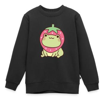 Niedlicher Frosch mit Erdbeerhut - Kinder Premium Organic Sweatshirt - Schwarz - Vorne - AI Model Kid Female (0cm)
