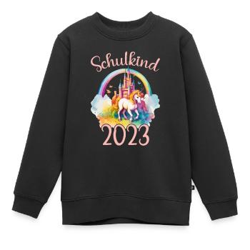 Schulkind 2023 Einschulung Einhorn Schule Schüler - Kinder Premium Organic Sweatshirt - Schwarz - Vorne - AI Model Kid Female (0cm)