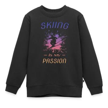 Skiing is my passion - Kinder Premium Organic Sweatshirt - Schwarz - Vorne - AI Model Kid Female (0cm)