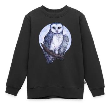 Eule Schleiereule weiß blau Mond Nacht Geschenk - Kinder Premium Organic Sweatshirt - Schwarz - Vorne - AI Model Kid Female (0cm)