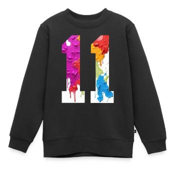 FARBIG NUMMER 11 BUNT 11. GEBURTSTAG - Kinder Premium Organic Sweatshirt - Schwarz - Vorne - AI Model Kid Female (0cm)