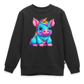 Fusion von Schwein und Einhorn - Regenbogen Design - Kinder Premium Organic Sweatshirt - Schwarz - Vorne - AI Model Kid Female (0cm)
