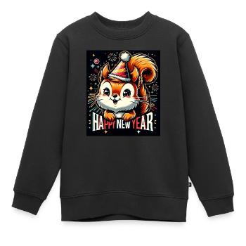 Nouvel An Réveillon du Nouvel An Écureuil Réveillon du Nouvel An - Sweat Premium enfant bio - noir - Devant - AI Model Kid Female (0cm)
