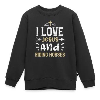 I Love Jesus And Riding Horses - Kinder Premium Organic Sweatshirt - Schwarz - Vorne - AI Model Kid Female (0cm)