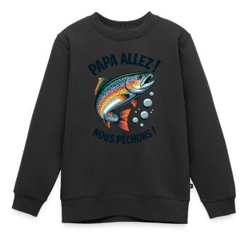 Papa allez! Nous pêchons ! Truite sautante - Sweat Premium enfant bio - noir - Devant - AI Model Kid Female (0cm)