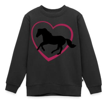 Cheval au galop avec coeur - Sweat Premium enfant bio - noir - Devant - AI Model Kid Female (0cm)