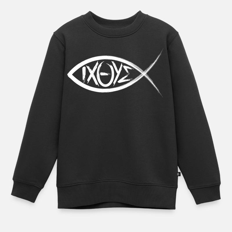 Ichthys Christian Fish Christianity Fish Sym - Kids Premium Organic Sweatshirt - black