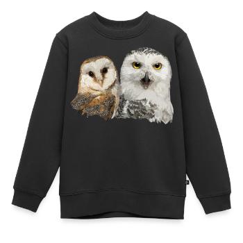 Schneeeule und Schleiereule - Kinder Premium Organic Sweatshirt - Schwarz - Vorne - AI Model Kid Female (0cm)