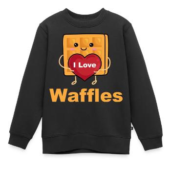 J’adore les gaufres - Sweat Premium enfant bio - noir - Devant - AI Model Kid Female (0cm)