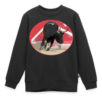 Taureau de Camargue ovale - Sweat Premium enfant bio - noir - Devant - AI Model Kid Female (0cm)