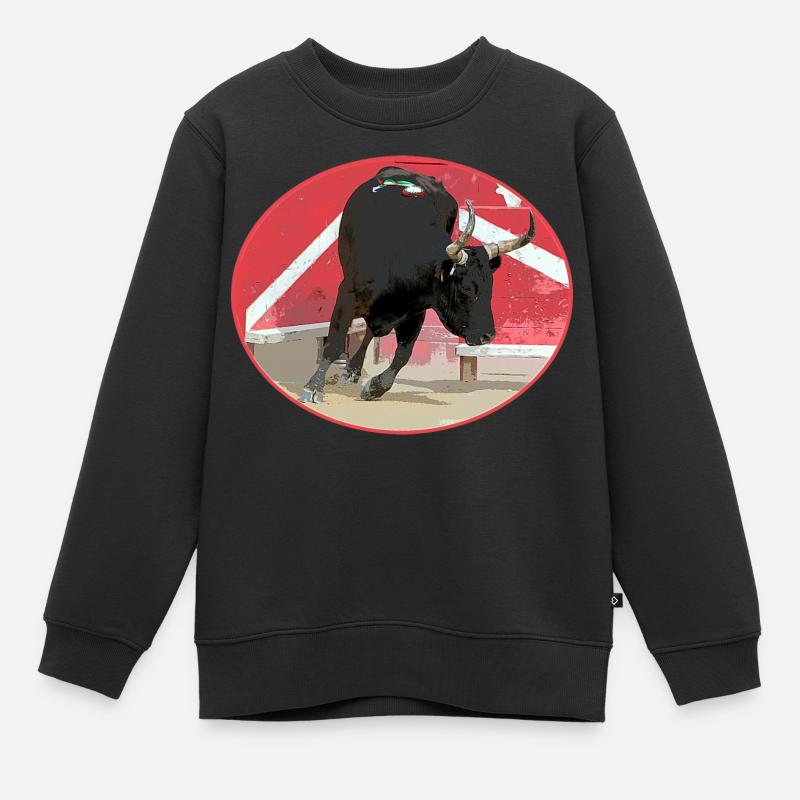 Taureau de Camargue ovale - Sweat Premium enfant bio - noir