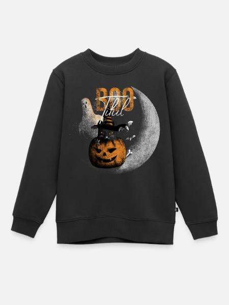 Bootiful Ghost and Black Cat in Crescent Moon - Sweat Premium enfant bio - noir