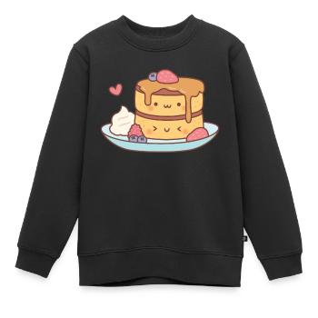Süßes japanisches flauschiges Pfannkuchen Dessert - Kinder Premium Organic Sweatshirt - Schwarz - Vorne - AI Model Kid Female (0cm)
