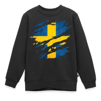Schweden - Nationalfahne, Kratzer, Risse - Kinder Premium Organic Sweatshirt - Schwarz - Vorne - AI Model Kid Female (0cm)