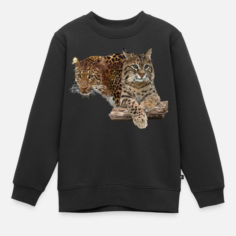 Leopard und Luchs - Kinder Premium Organic Sweatshirt - Schwarz