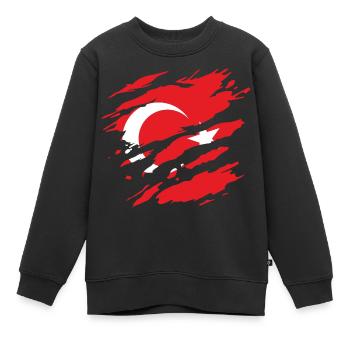 Türkei - Nationalfahne, Kratzer, Risse - Kinder Premium Organic Sweatshirt - Schwarz - Vorne - AI Model Kid Female (0cm)