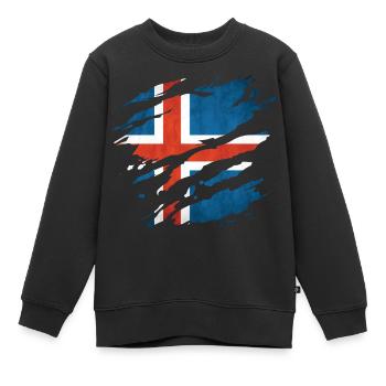 Island - Nationalfahne, Kratzer, Risse - Kinder Premium Organic Sweatshirt - Schwarz - Vorne - AI Model Kid Female (0cm)