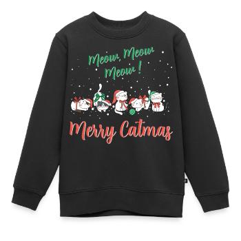 Miaou Miaou Miaou Miaou - Merry Catmas - Sweat Premium enfant bio - noir - Devant - AI Model Kid Female (0cm)