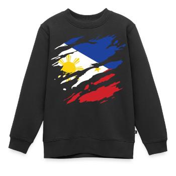 Philippinen - Nationalfahne, Kratzer, Risse - Kinder Premium Organic Sweatshirt - Schwarz - Vorne - AI Model Kid Female (0cm)