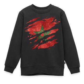 Marokko - Nationalfahne, Kratzer, Risse - Kinder Premium Organic Sweatshirt - Schwarz - Vorne - AI Model Kid Female (0cm)