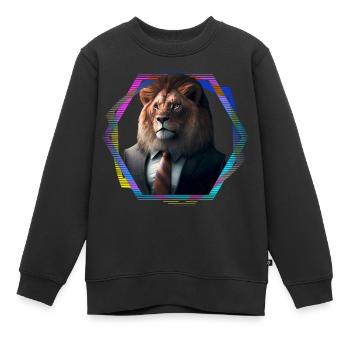 Löwe im Anzug - Kinder Premium Organic Sweatshirt - Schwarz - Vorne - AI Model Kid Female (0cm)