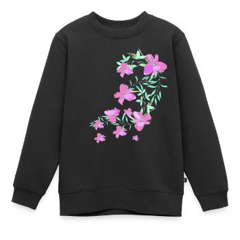 laurier-rose,fleur,lotus,vigne,floral,fleurs - Sweat Premium enfant bio - noir - Devant - AI Model Kid Female (0cm)