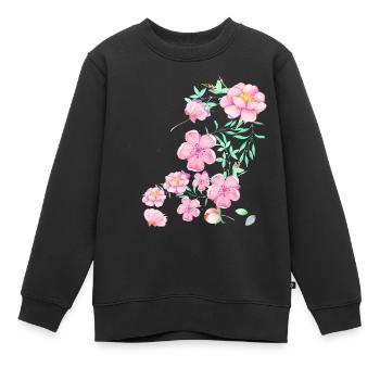 fleur de cerisier,fleurs,fleur,floral,fleur - Sweat Premium enfant bio - noir - Devant - AI Model Kid Female (0cm)