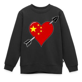 China Flagge Herz verliebt - Kinder Premium Organic Sweatshirt - Schwarz - Vorne - AI Model Kid Female (0cm)