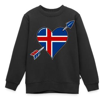 Drapeau islandais coeur amoureux - Sweat Premium enfant bio - noir - Devant - AI Model Kid Female (0cm)