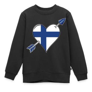 Finlande drapeau coeur amoureux - Sweat Premium enfant bio - noir - Devant - AI Model Kid Female (0cm)