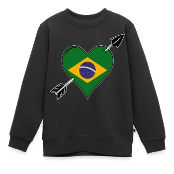 Brésil drapeau coeur amoureux - Sweat Premium enfant bio - noir - Devant - AI Model Kid Female (0cm)