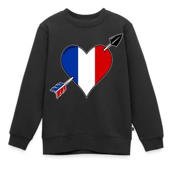 La France drapeau coeur amoureux - Sweat Premium enfant bio - noir - Devant - AI Model Kid Female (0cm)