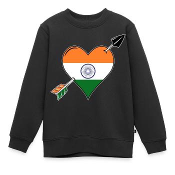 Indien Flagge Herz verliebt - Kinder Premium Organic Sweatshirt - Schwarz - Vorne - AI Model Kid Female (0cm)