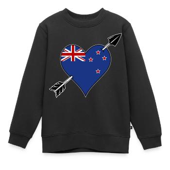 Neuseeland Flagge Herz verliebt - Kinder Premium Organic Sweatshirt - Schwarz - Vorne - AI Model Kid Female (0cm)