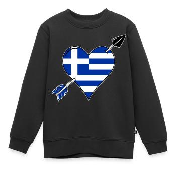 Griechenland Flagge Herz Liebe - Kinder Premium Organic Sweatshirt - Schwarz - Vorne - AI Model Kid Female (0cm)