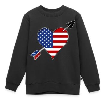 USA Flagge Herz Liebe - Kinder Premium Organic Sweatshirt - Schwarz - Vorne - AI Model Kid Female (0cm)