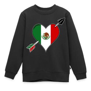 Mexiko Flagge Herz Liebe - Kinder Premium Organic Sweatshirt - Schwarz - Vorne - AI Model Kid Female (0cm)