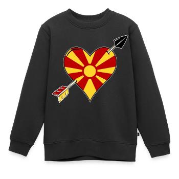 Makedonien Flagge Herz Liebe - Kinder Premium Organic Sweatshirt - Schwarz - Vorne - AI Model Kid Female (0cm)