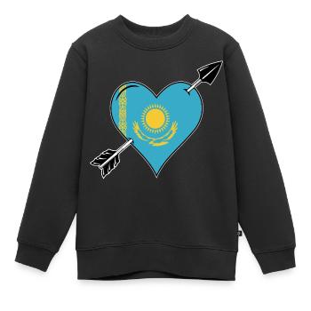Kazakhstan drapeau coeur amour - Sweat Premium enfant bio - noir - Devant - AI Model Kid Female (0cm)