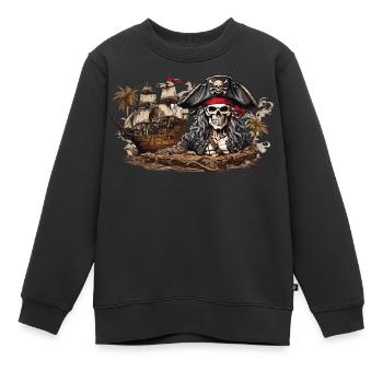 Voilier Pirate Capitaine Aventure Costume Design - Sweat Premium enfant bio - noir - Devant - AI Model Kid Female (0cm)