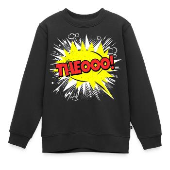 Theo nom drôle bulle de texte Theooo ! - Sweat Premium enfant bio - noir - Devant - AI Model Kid Female (0cm)