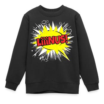 Linus Nom Drôle Bulle de Discours Liiinus ! - Sweat Premium enfant bio - noir - Devant - AI Model Kid Female (0cm)