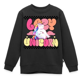Lazy Unicorn - Lustiges Einhorn im Retro Design - Kinder Premium Organic Sweatshirt - Schwarz - Vorne - AI Model Kid Female (0cm)