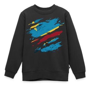Kongo - Nationalfahne, Kratzer, Risse - Kinder Premium Organic Sweatshirt - Schwarz - Vorne - AI Model Kid Female (0cm)