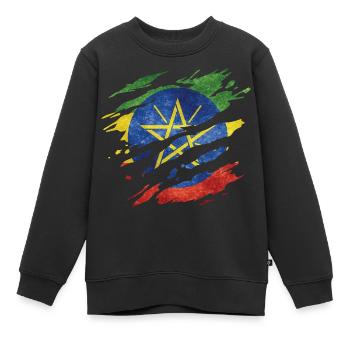 Äthiopien - Nationalfahne, Kratzer, Risse - Kinder Premium Organic Sweatshirt - Schwarz - Vorne - AI Model Kid Female (0cm)
